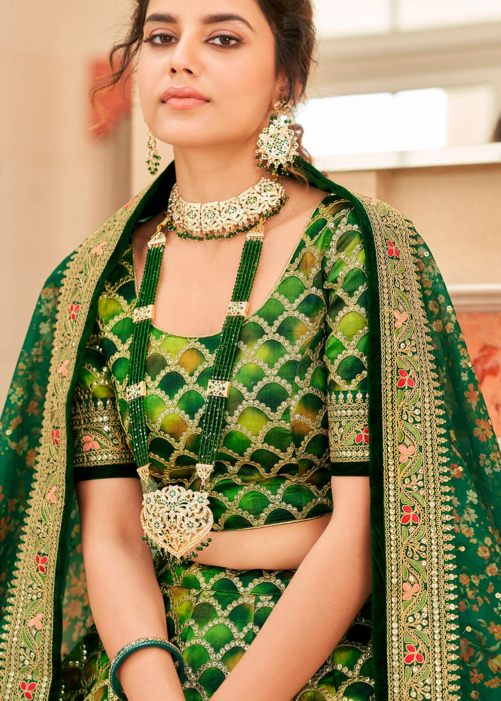 Shades Of Green Art Silk Lehenga Choli with Thread, Zari,Dori & Sequins work