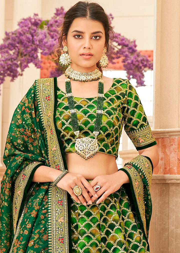 Shades Of Green Art Silk Lehenga Choli with Thread, Zari,Dori & Sequins work