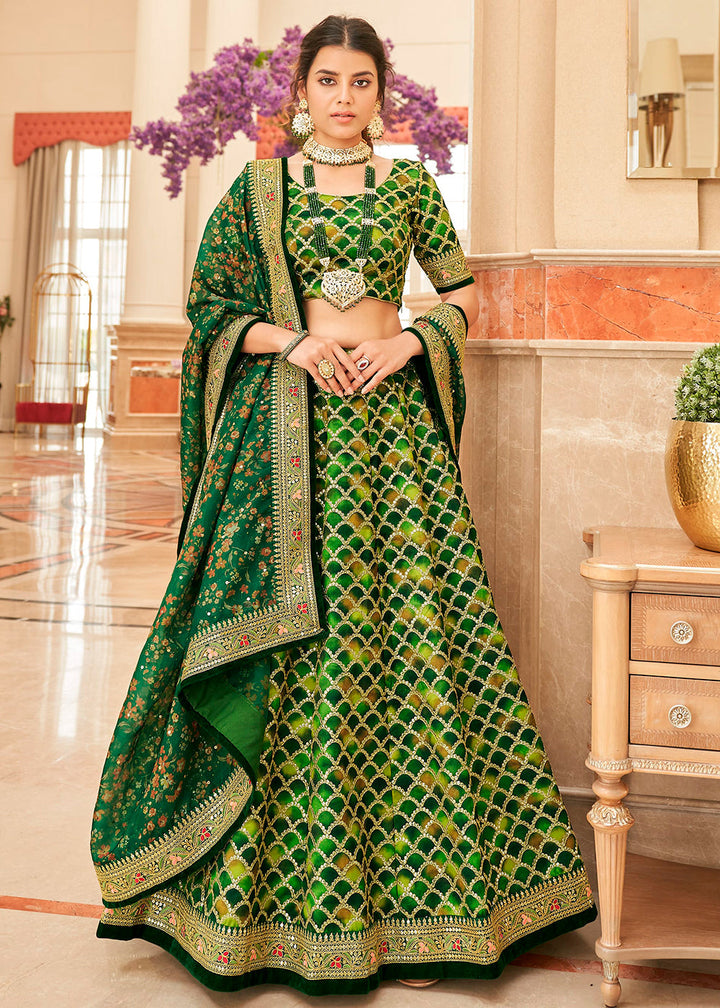 Shades Of Green Art Silk Lehenga Choli with Thread, Zari,Dori & Sequins work