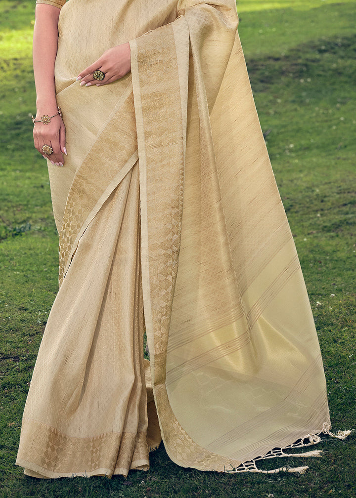 Beige Brown Zari Woven Tissue Silk Saree