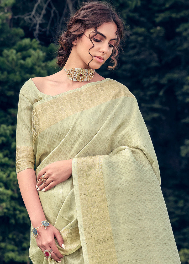 Tea Green Zari Woven Tissue Silk Saree