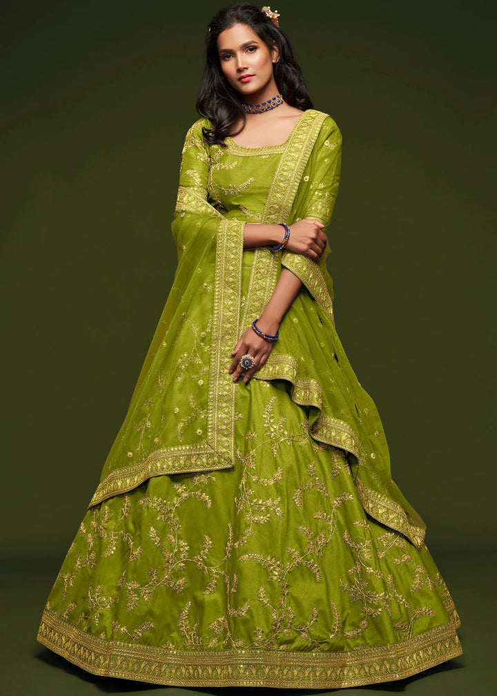 Avocado Green Silk Lehenga Choli with Thread,Zari,Dori & Sequins work