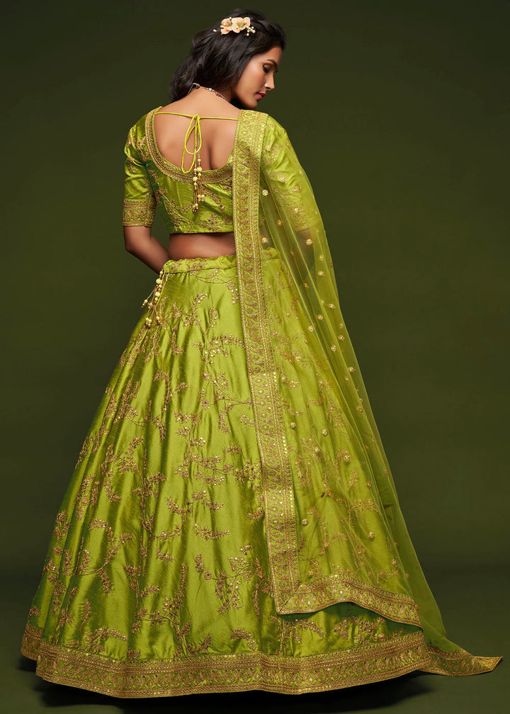 Avocado Green Silk Lehenga Choli with Thread,Zari,Dori & Sequins work