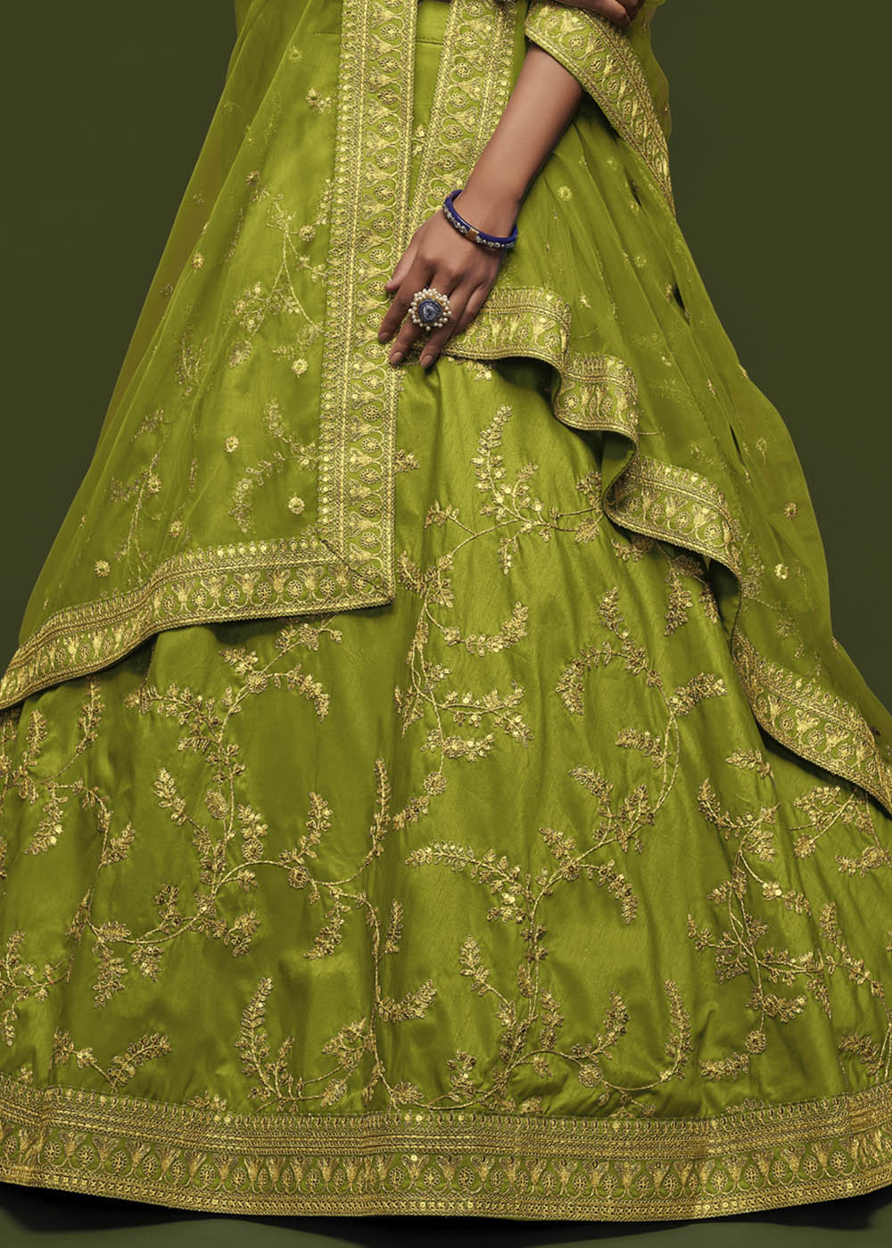 Avocado Green Silk Lehenga Choli with Thread,Zari,Dori & Sequins work