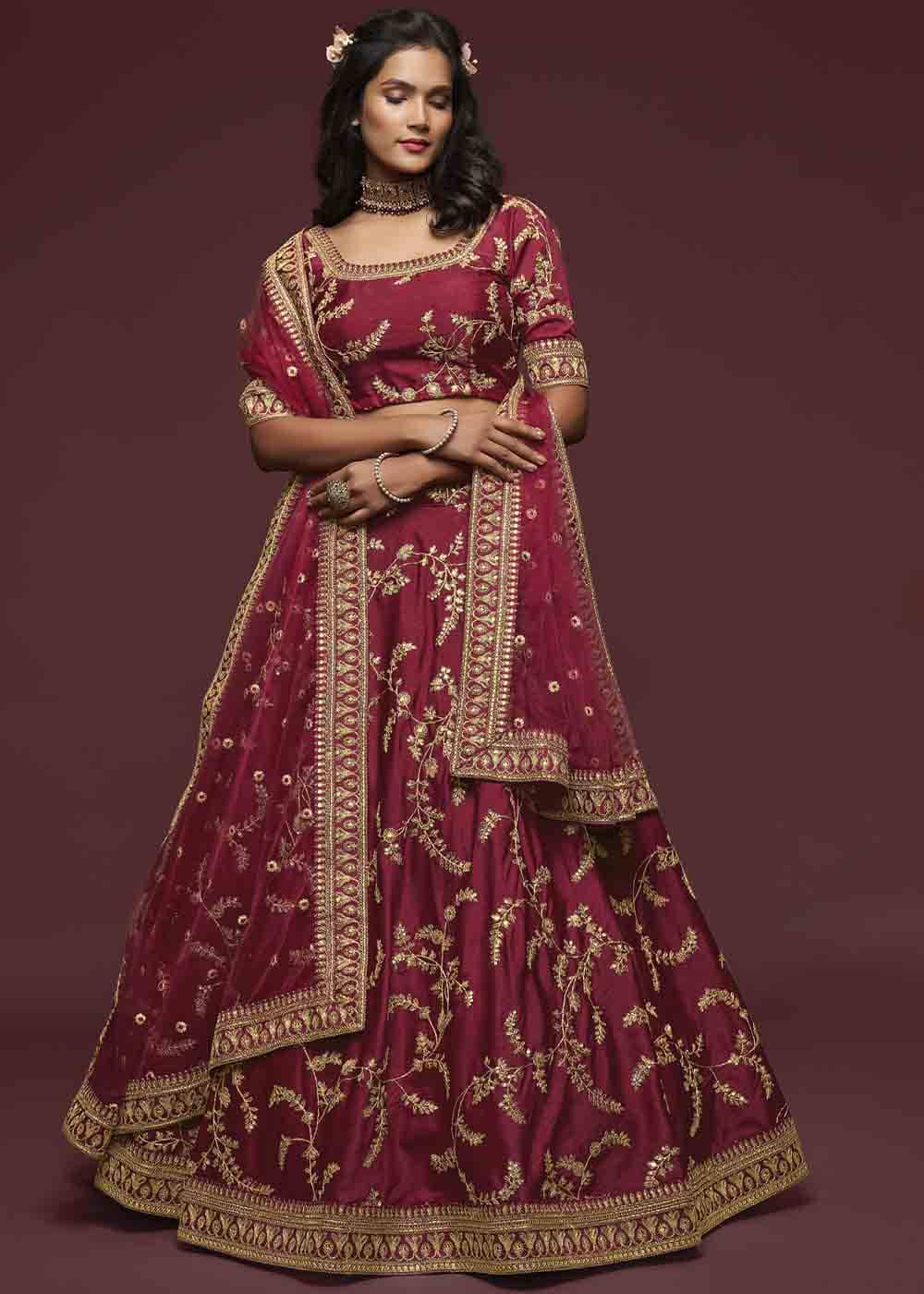 Barn Red Silk Lehenga Choli with Thread,Zari,Dori & Sequins work