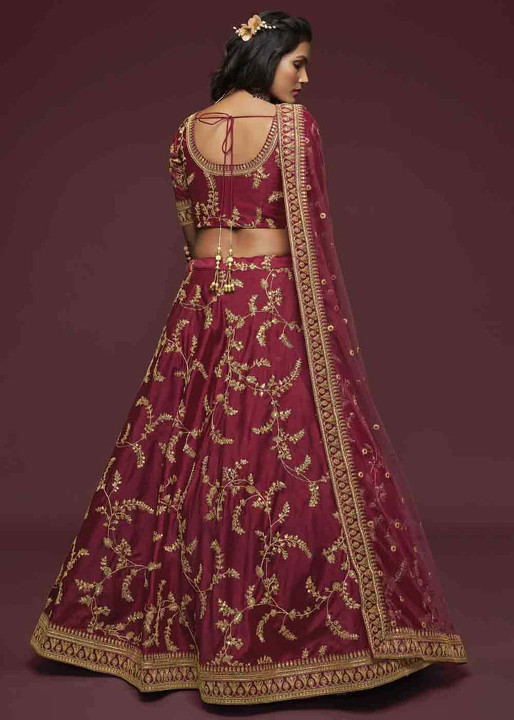 Barn Red Silk Lehenga Choli with Thread,Zari,Dori & Sequins work