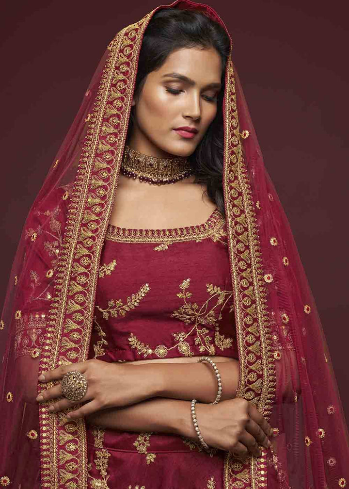 Barn Red Silk Lehenga Choli with Thread,Zari,Dori & Sequins work