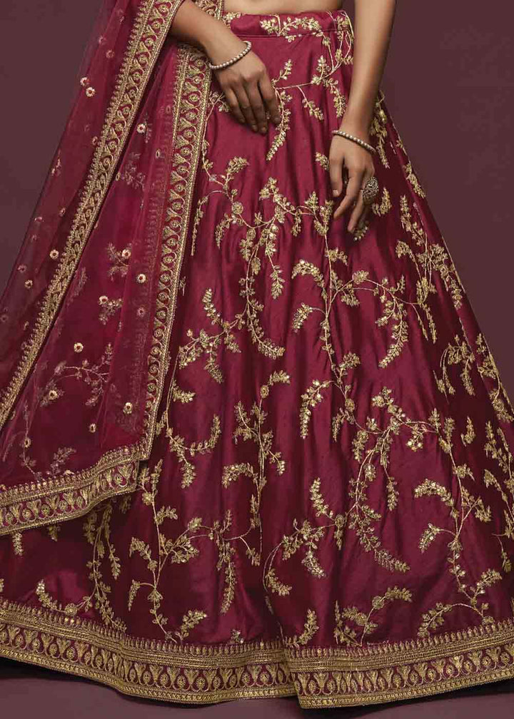 Barn Red Silk Lehenga Choli with Thread,Zari,Dori & Sequins work