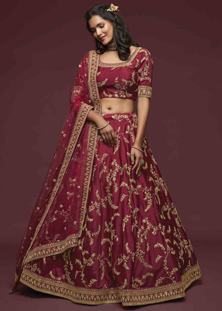 Barn Red Silk Lehenga Choli with Thread,Zari,Dori & Sequins work