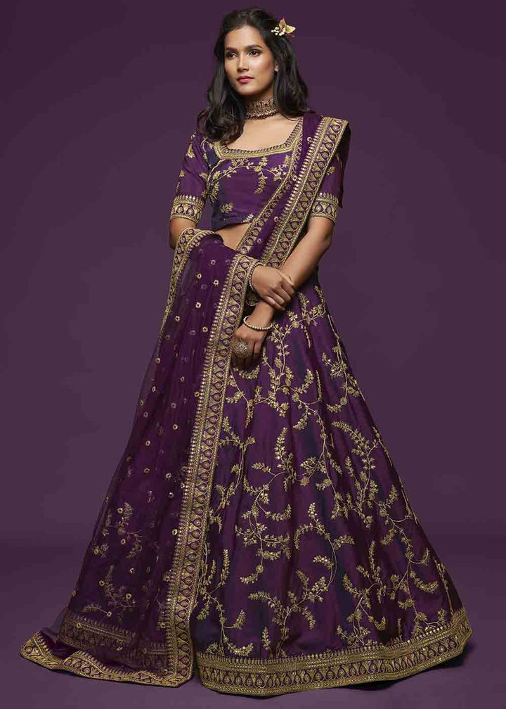 Wine Purple Silk Lehenga Choli with Thread,Zari,Dori & Sequins work