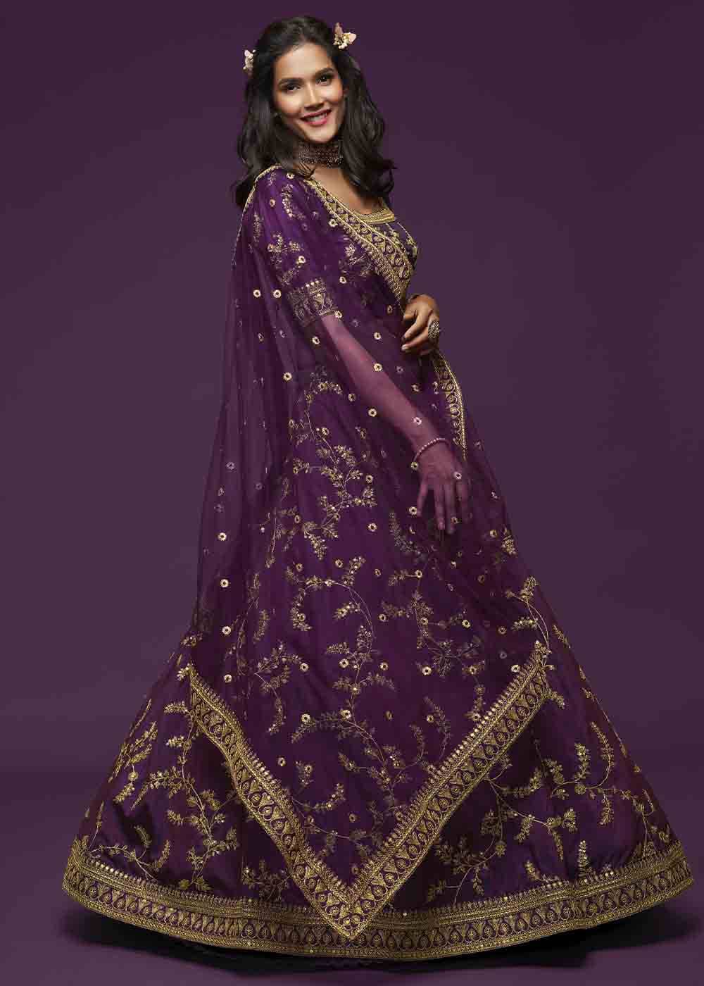 Wine Purple Silk Lehenga Choli with Thread,Zari,Dori & Sequins work