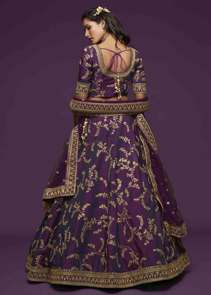 Wine Purple Silk Lehenga Choli with Thread,Zari,Dori & Sequins work