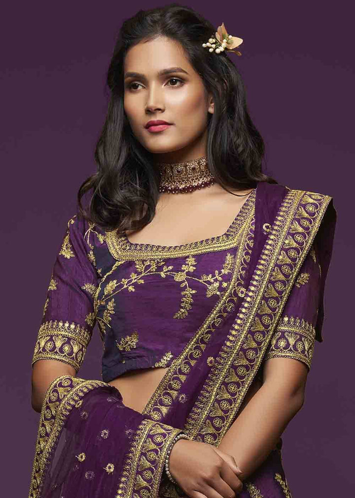 Wine Purple Silk Lehenga Choli with Thread,Zari,Dori & Sequins work