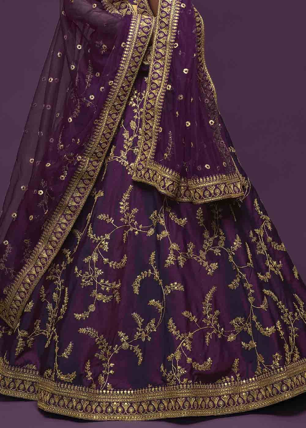 Wine Purple Silk Lehenga Choli with Thread,Zari,Dori & Sequins work