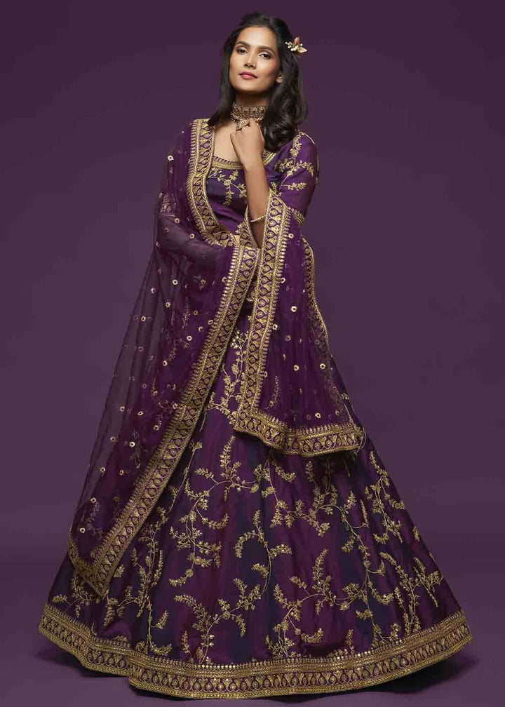 Wine Purple Silk Lehenga Choli with Thread,Zari,Dori & Sequins work