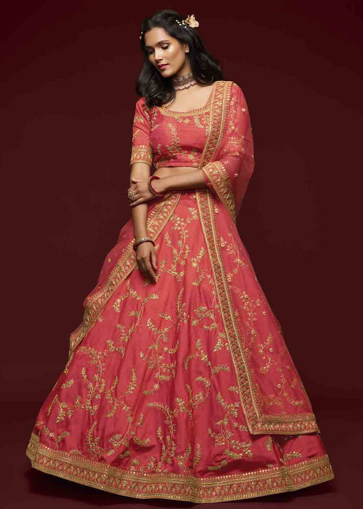 Gajri Pink Silk Lehenga Choli with Thread,Zari,Dori & Sequins work