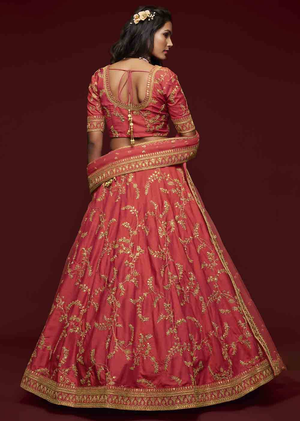 Gajri Pink Silk Lehenga Choli with Thread,Zari,Dori & Sequins work