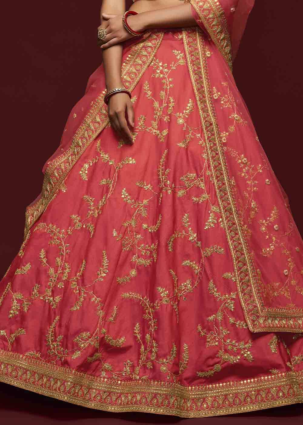 Gajri Pink Silk Lehenga Choli with Thread,Zari,Dori & Sequins work