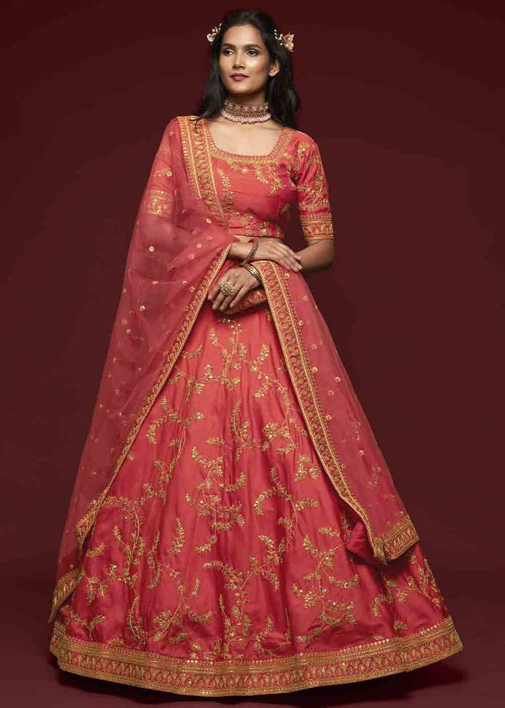 Gajri Pink Silk Lehenga Choli with Thread,Zari,Dori & Sequins work