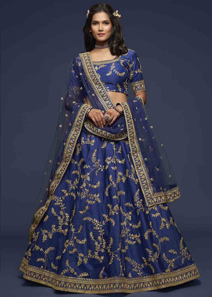 Admiral Blue Silk Lehenga Choli with Thread,Zari,Dori & Sequins work