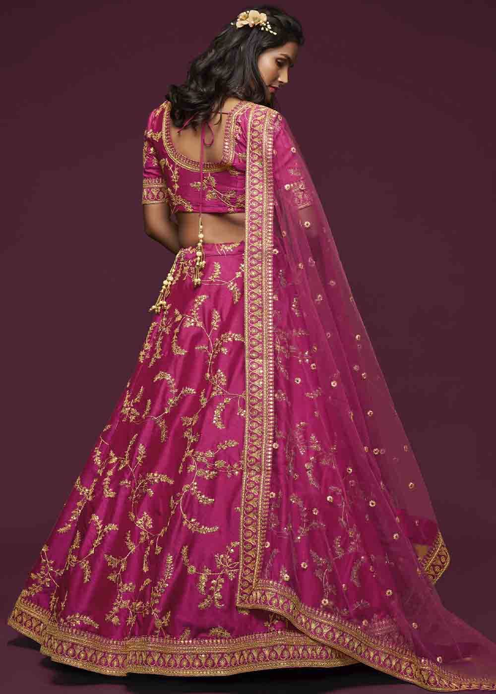 Cerise Pink Silk Lehenga Choli with Thread,Zari,Dori & Sequins work