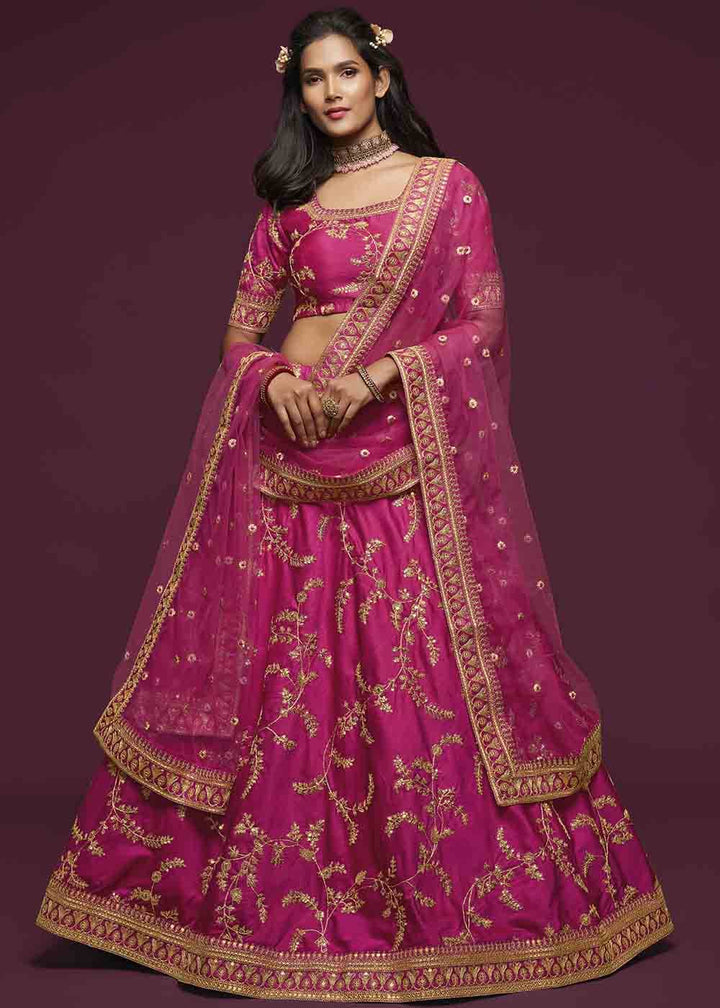 Cerise Pink Silk Lehenga Choli with Thread,Zari,Dori & Sequins work