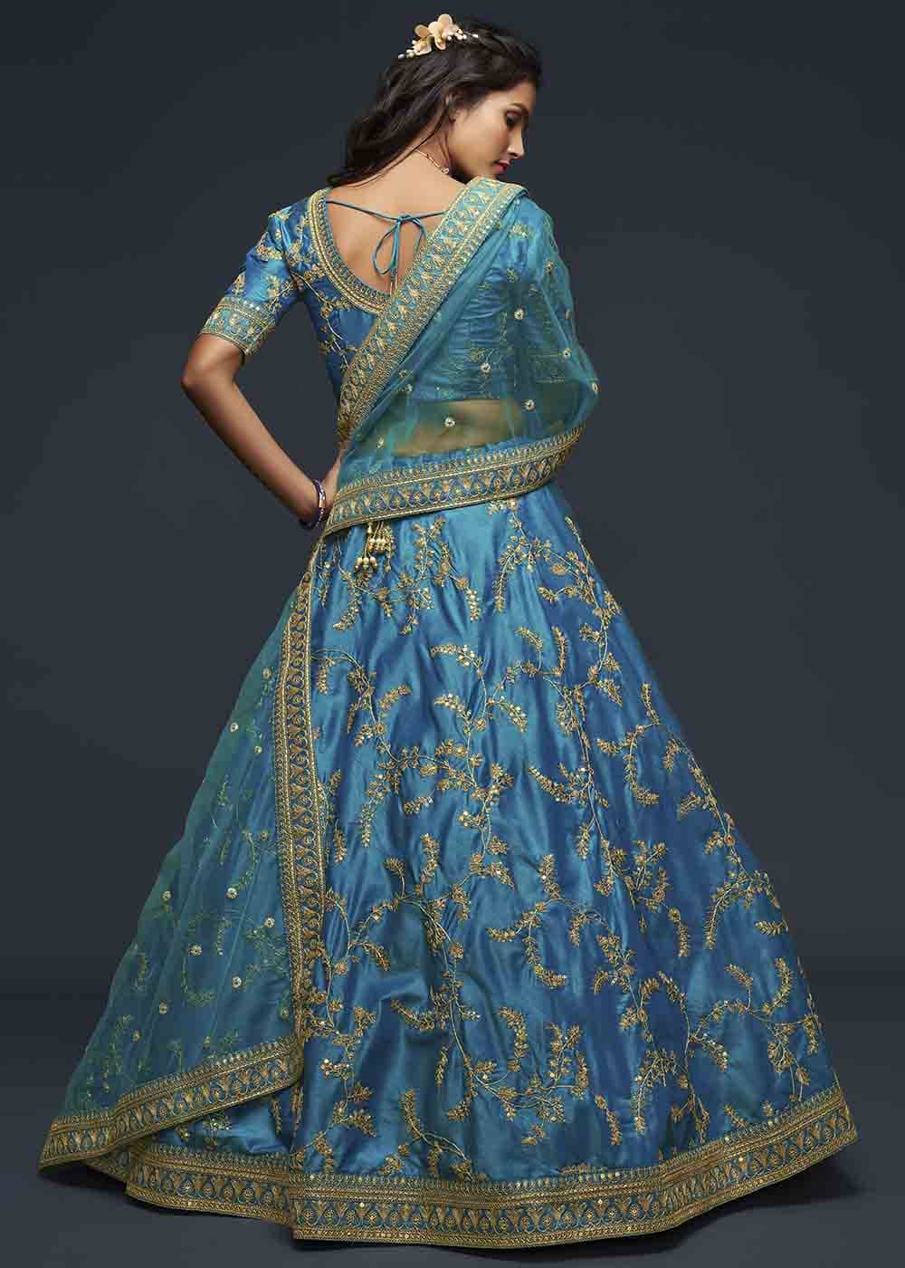 Cerulean Blue Silk Lehenga Choli with Thread,Zari,Dori & Sequins work