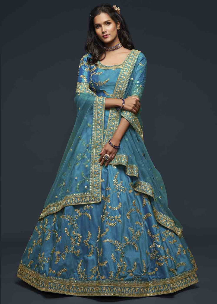 Cerulean Blue Silk Lehenga Choli with Thread,Zari,Dori & Sequins work