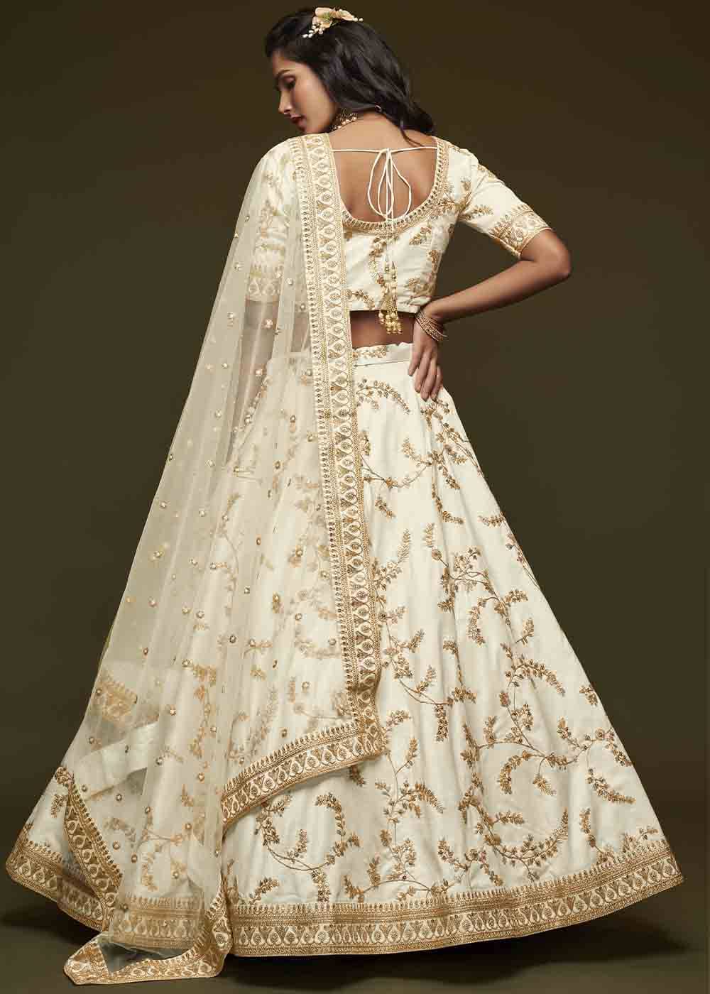 Pearl White Silk Lehenga Choli with Thread,Zari,Dori & Sequins work