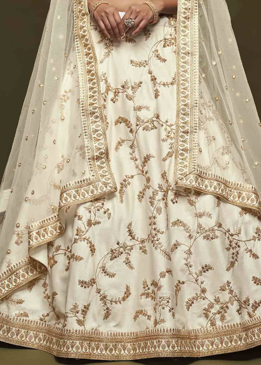 Pearl White Silk Lehenga Choli with Thread,Zari,Dori & Sequins work