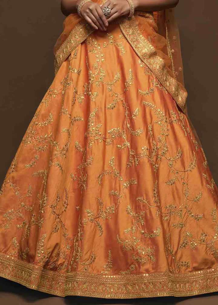 Pumpkin Orange Silk Lehenga Choli with Thread,Zari,Dori & Sequins work