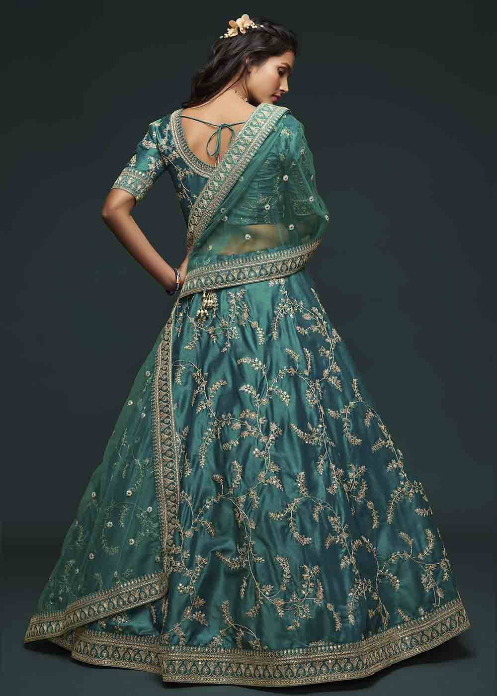 Teal Green Silk Lehenga Choli with Thread,Zari,Dori & Sequins work