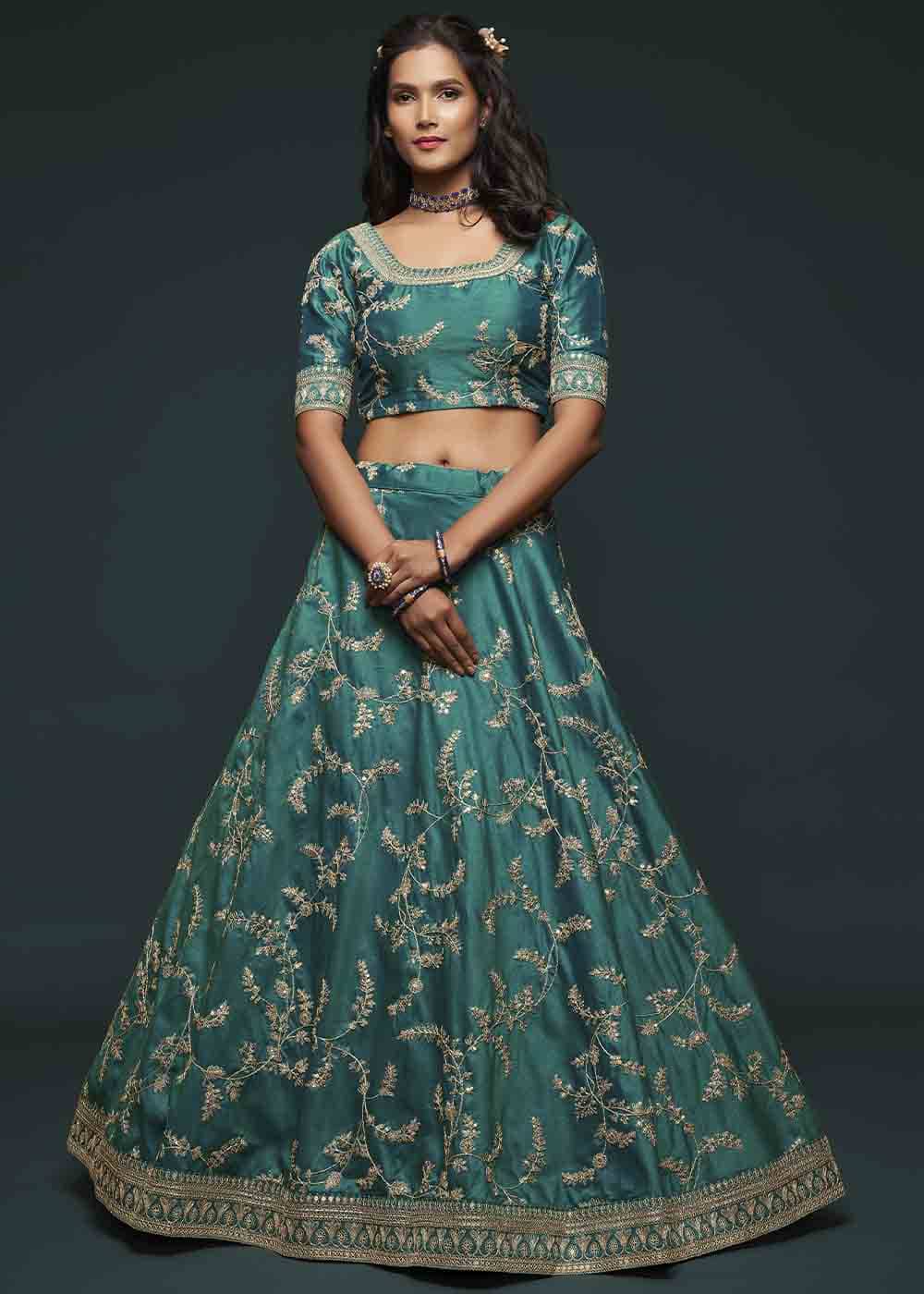 Teal Green Silk Lehenga Choli with Thread,Zari,Dori & Sequins work