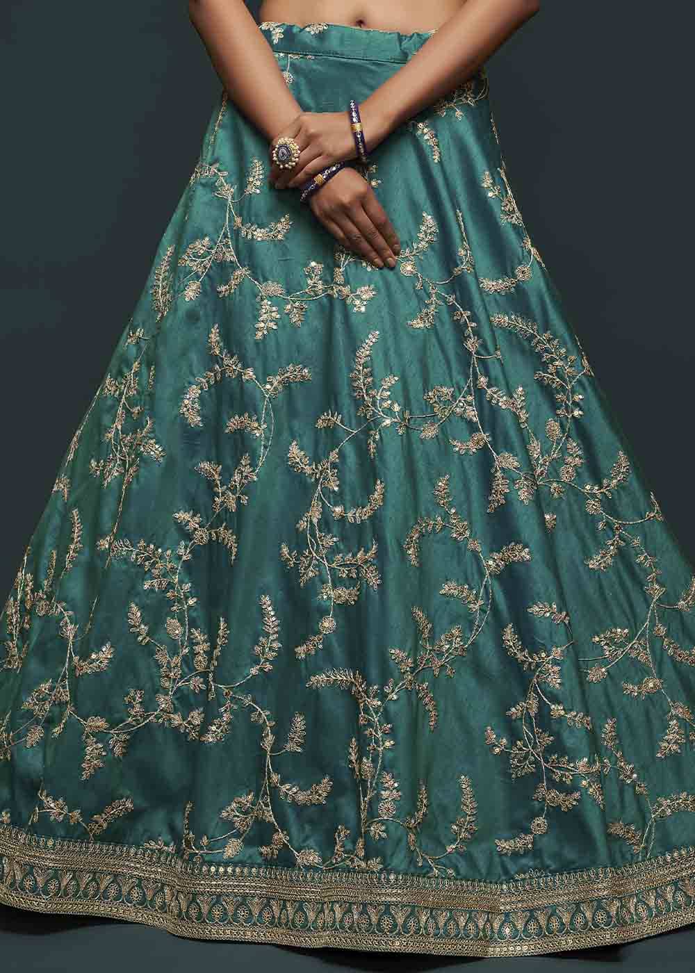 Teal Green Silk Lehenga Choli with Thread,Zari,Dori & Sequins work