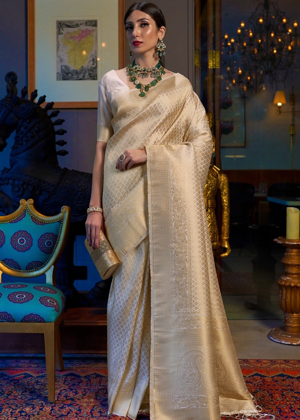 Golden Linen Kanjivaram Soft Woven Silk Saree