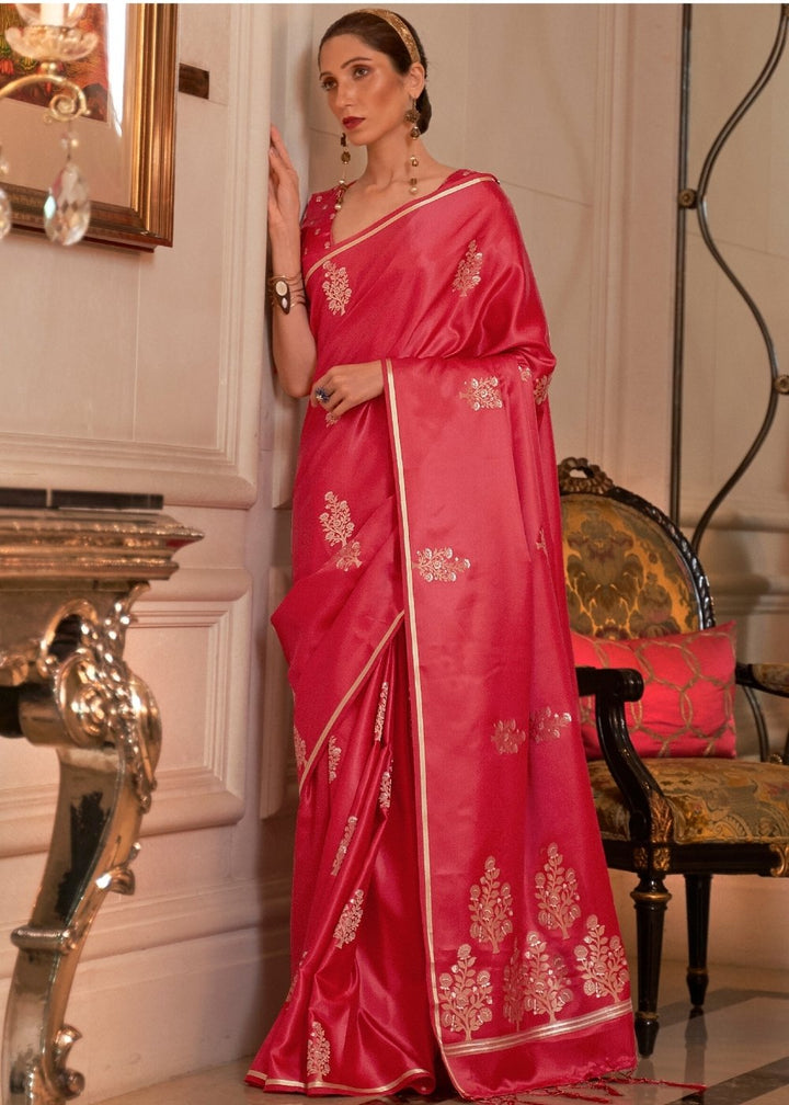 Radical Red Designer Satin Silk Saree