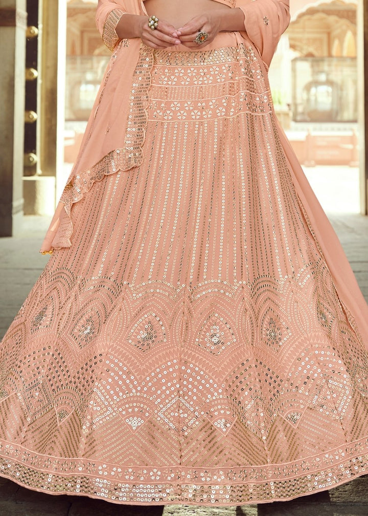 Peach Pink Georgette Lehenga Choli with Sequins & Thread work