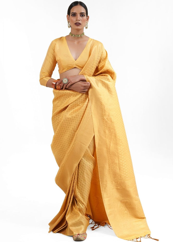 Canary Yellow Kanjivaram Soft Woven Silk Saree