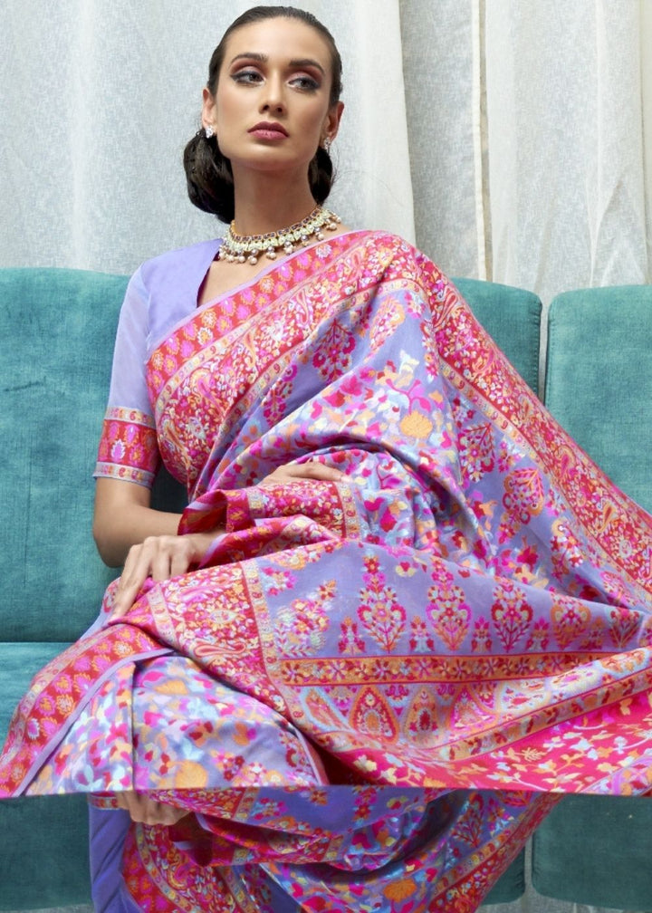 Orchid Purple Banarasi Jamawar Woven Silk Saree