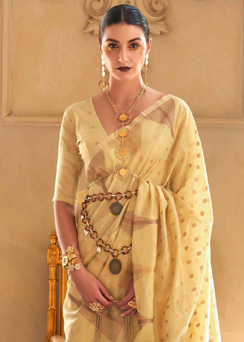 Daffodil Yellow Zari Handloom Woven Tissue Silk Saree