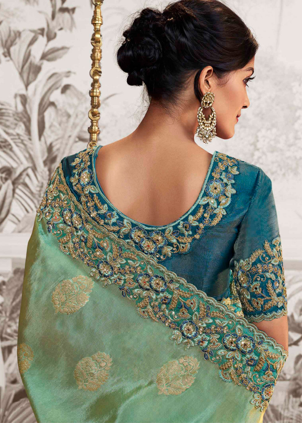 Shades Of Blue Designer Heavy Embroidered Silk Saree