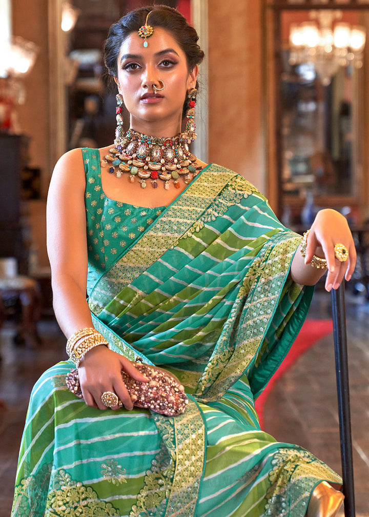 Shades Of Green Leheriya Printed Georgette Saree