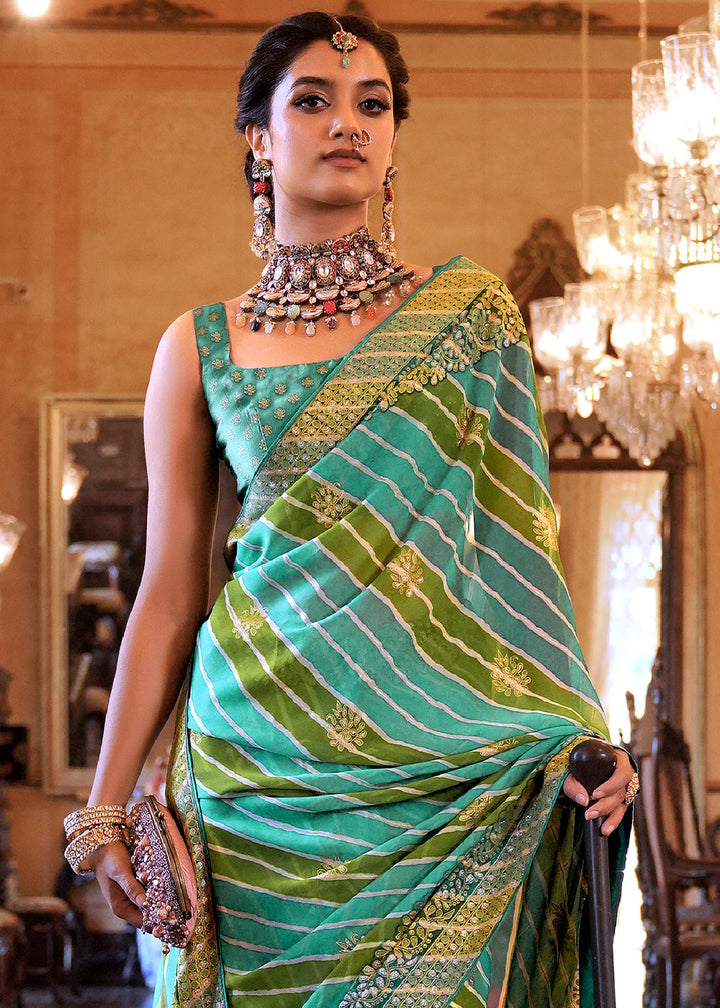 Shades Of Green Leheriya Printed Georgette Saree