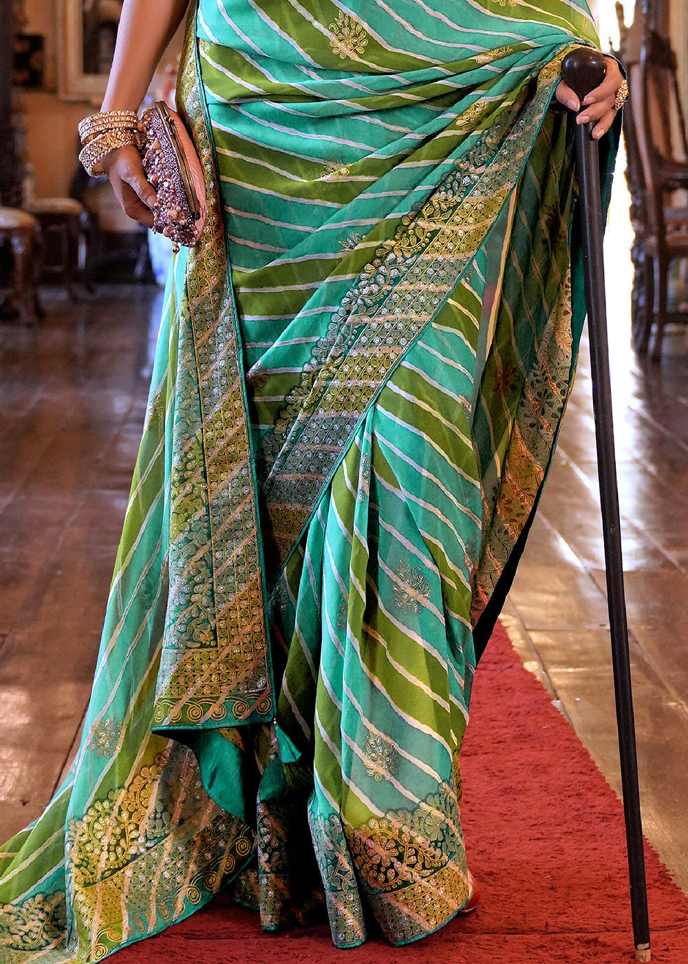 Shades Of Green Leheriya Printed Georgette Saree