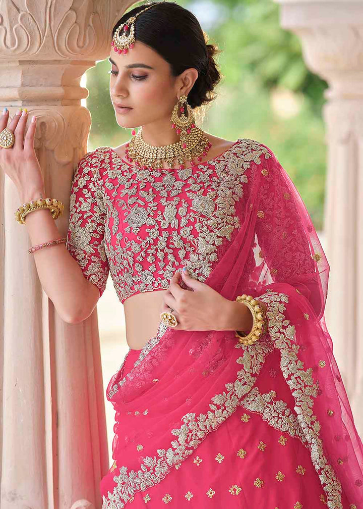 Cerise Pink Soft Net Lehenga Choli with Dori & Sequins work