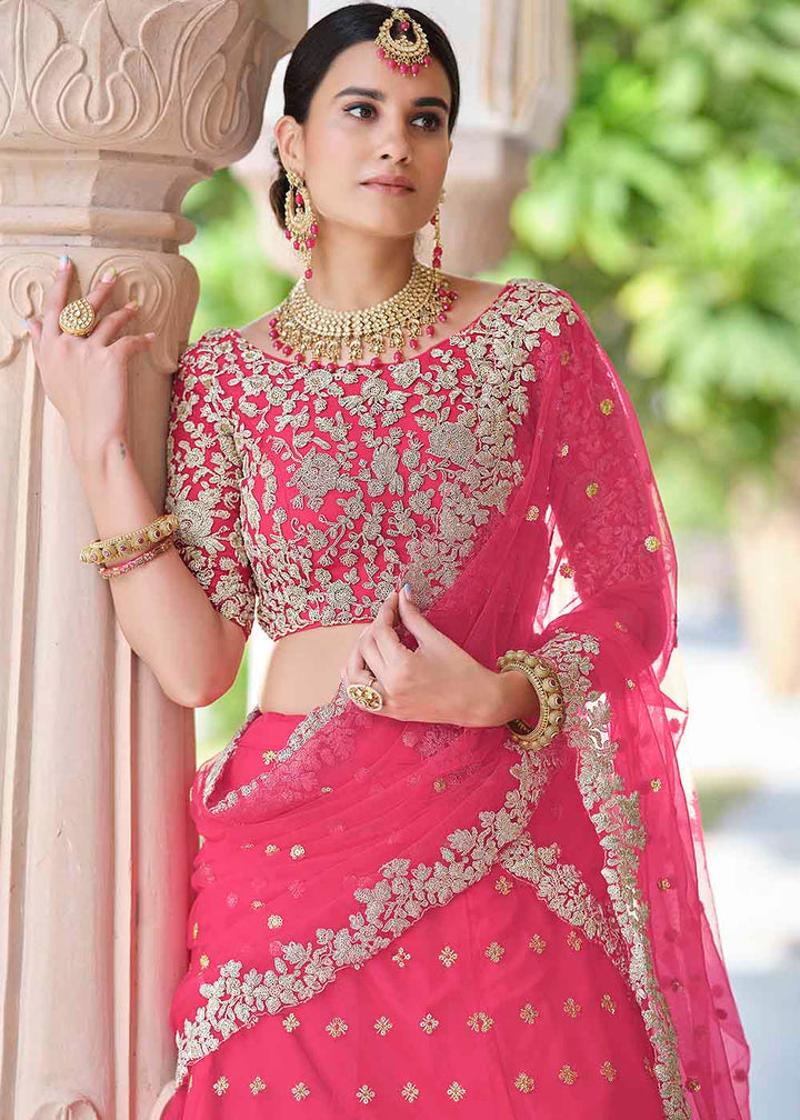 Cerise Pink Soft Net Lehenga Choli with Dori & Sequins work