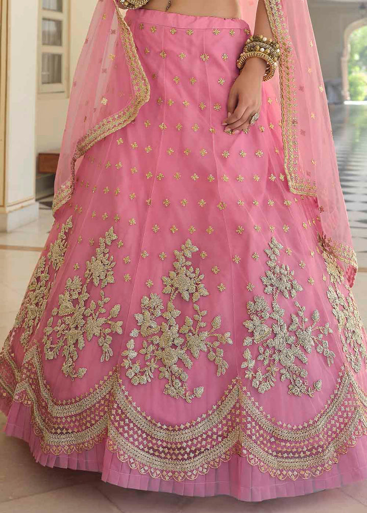 French Rose Pink Soft Net Lehenga Choli with Dori & Sequins work