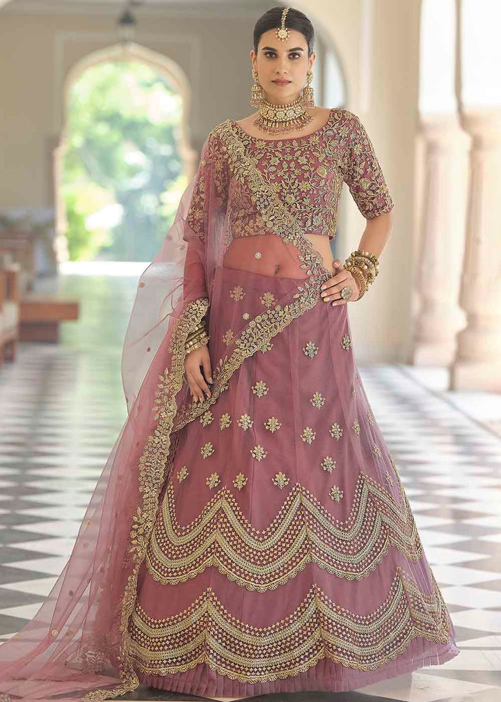 Plum Purple Soft Net Lehenga Choli with Dori & Sequins work