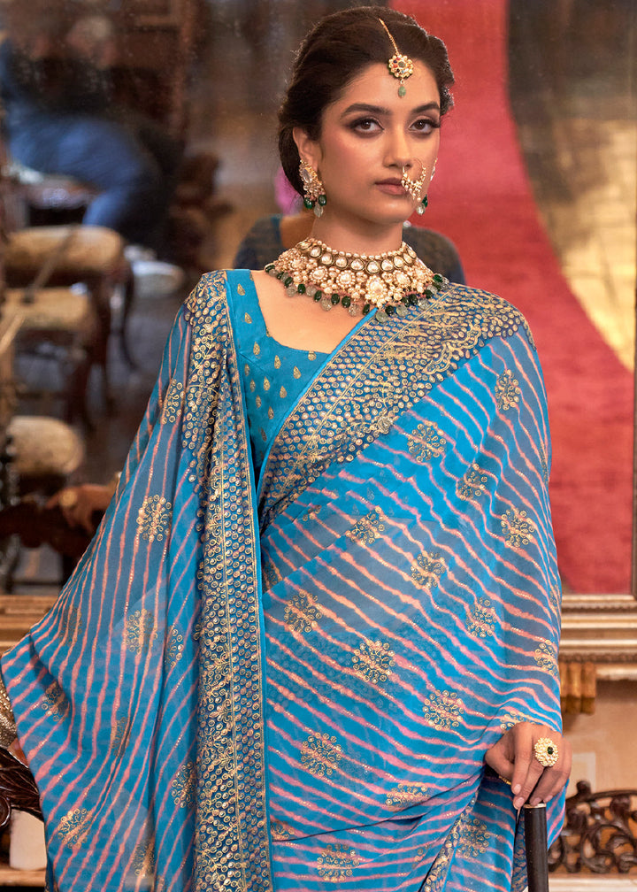 Shades Of Blue Leheriya Printed Georgette Saree