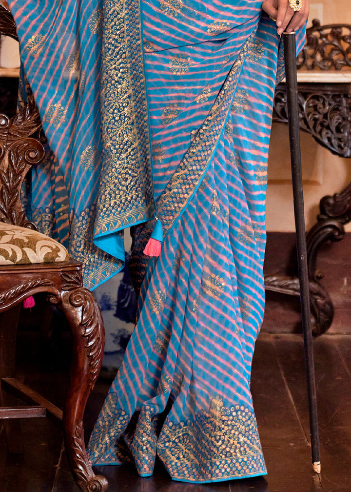 Shades Of Blue Leheriya Printed Georgette Saree